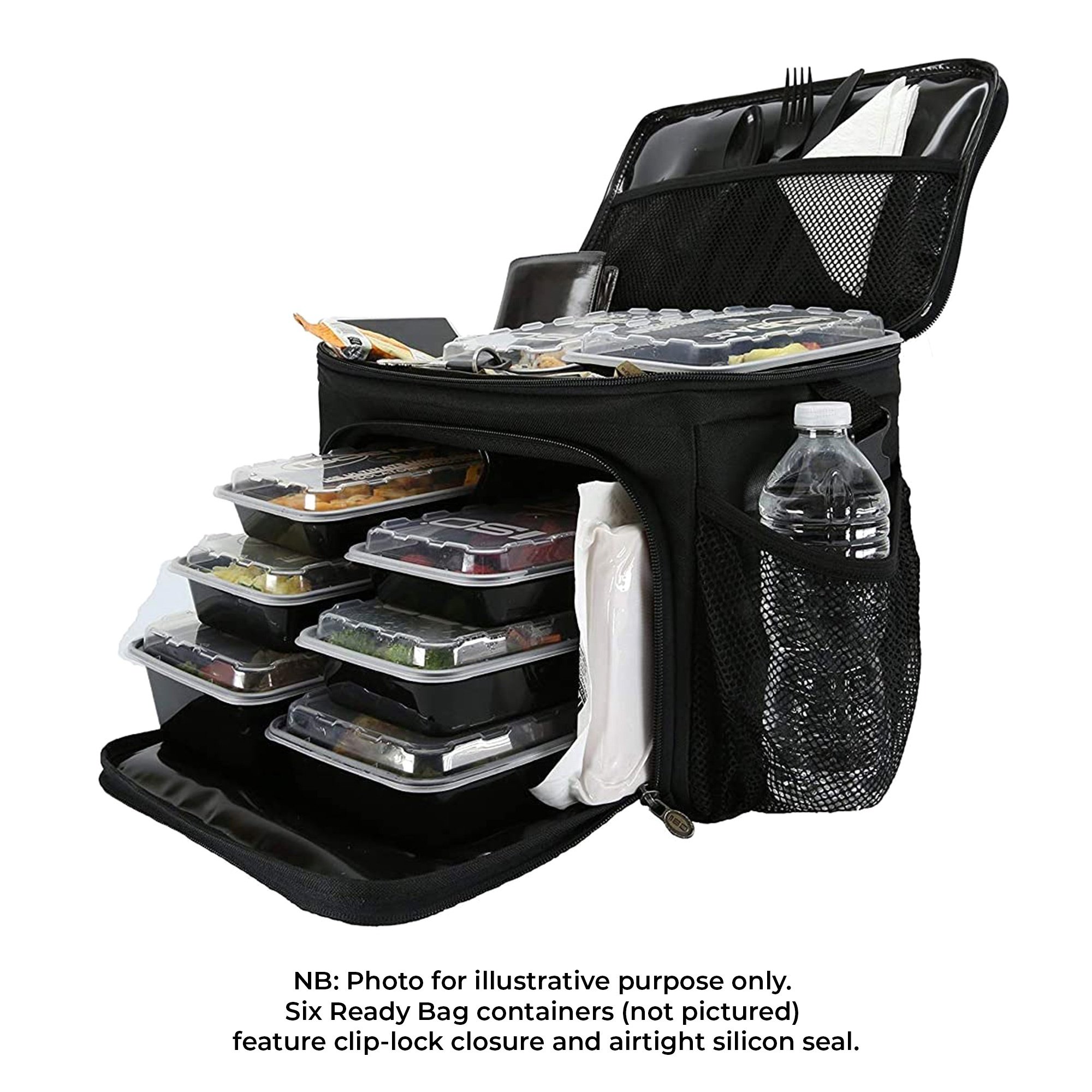 Performa 6 Meal Prep and Fitness Bag - Black - Includes six pack of  containers